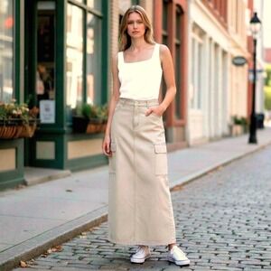 Womens Cargo Maxi Skirt Size 6 / 28 - Kensie Jeans Beige Tan Utility Canvas